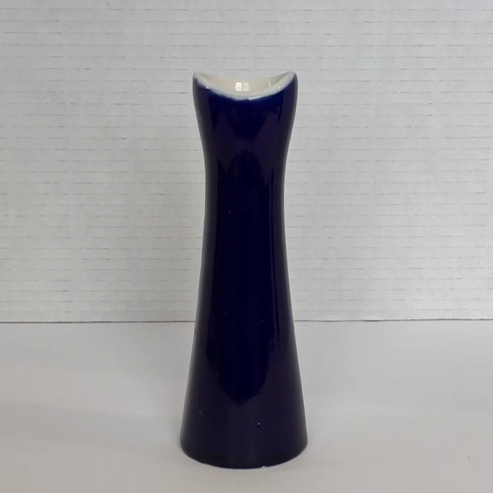 Vtg H F Coors China Restaurant Ware 250 Bud Vase Navy Blue & White 6.5” USA
